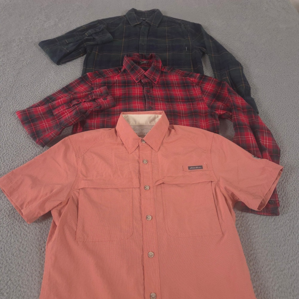 LOT OF 3 Eddie Bauer Shirt Mens Small Multi Bristol Plaid Flannel Ripstop Guide
